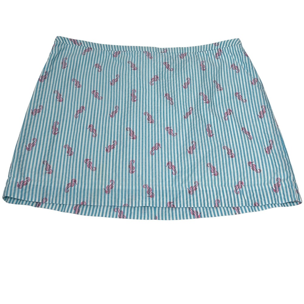 Vineyard Vines Women's Blue White Pink Striped Seersucker Seahorse Print Skirt-8